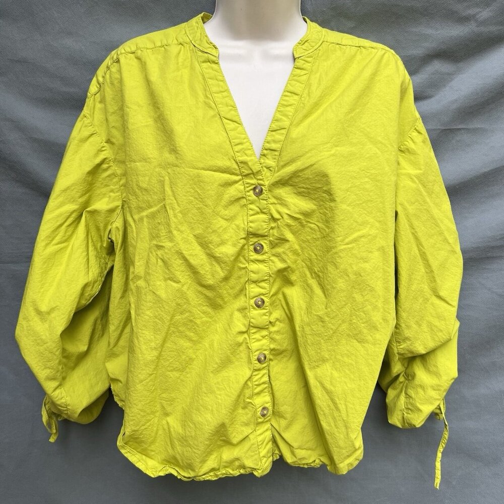 Anthropologie Bright Lime Green Button-Front Blouse